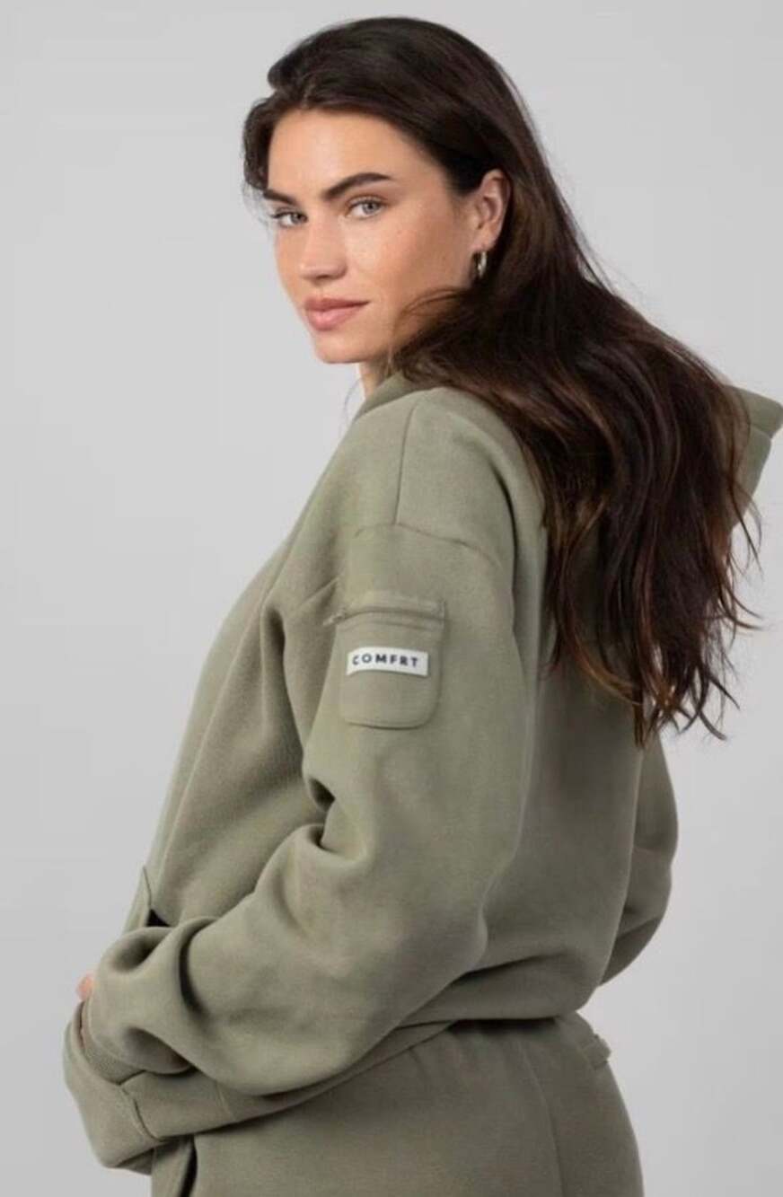 Comfrt Travel Hoodie Mose Olive Green Pocket Pullover Sweatshirt XL